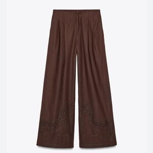 Zara NWT embroidered linen blend trousers 0881/406